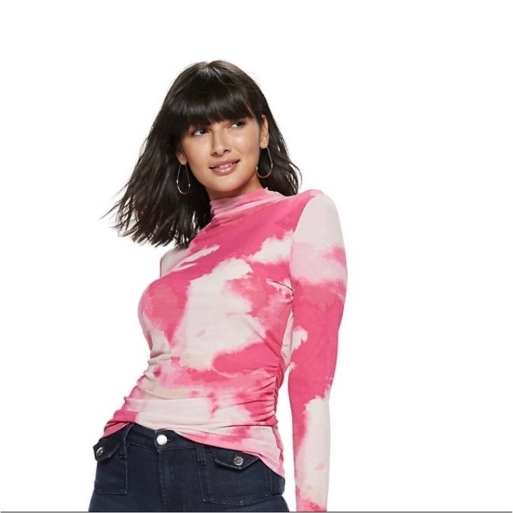 Nine West Tie-Dye Pink Cloudwash Mockneck Long Sleeve Sz S NWT